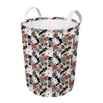 Casino Card And Chip Pattern Print Round Laundry Basket