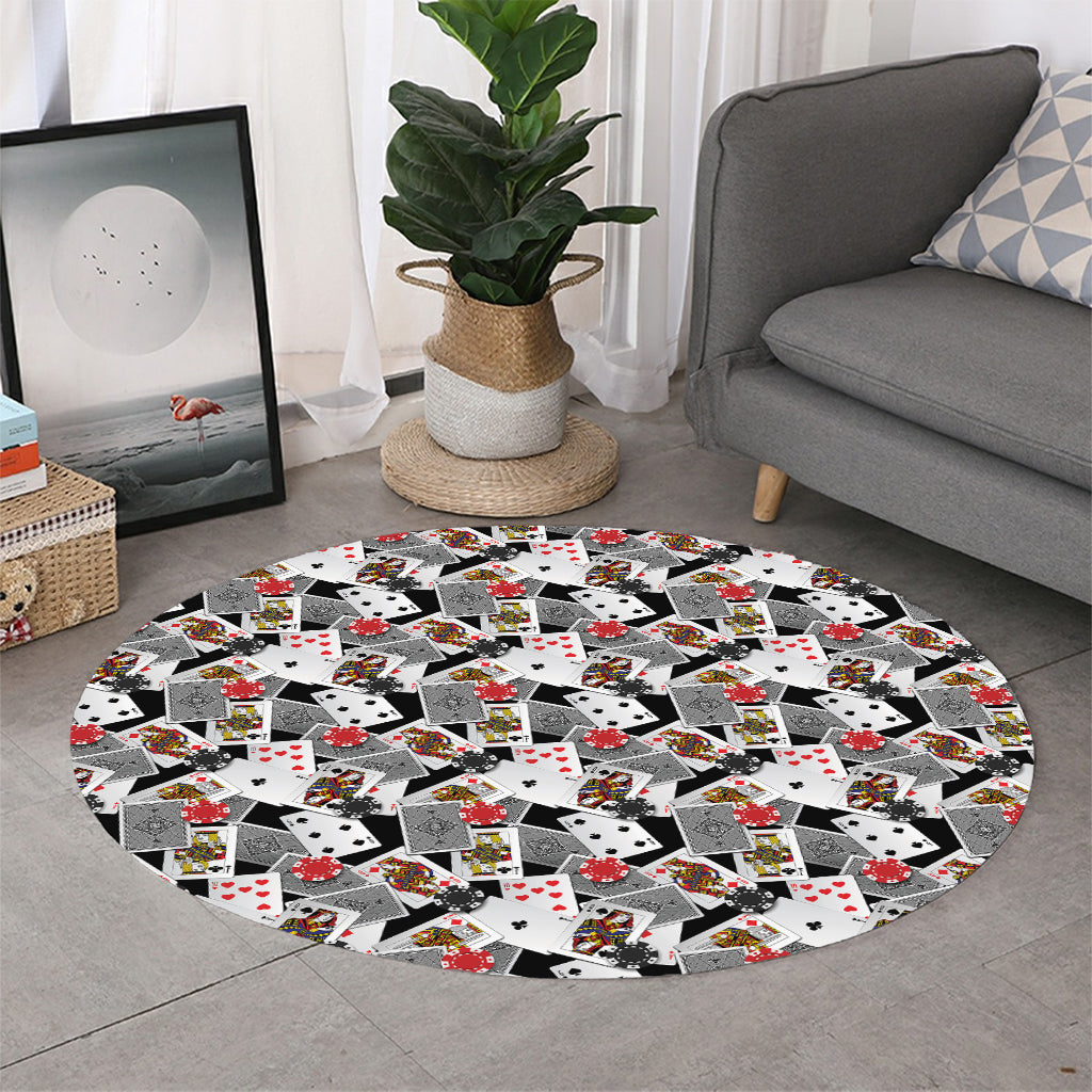 Casino Card And Chip Pattern Print Round Rug