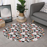 Casino Card And Chip Pattern Print Round Rug