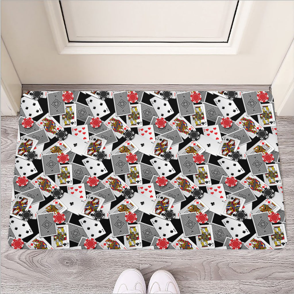 Casino Card And Chip Pattern Print Rubber Doormat