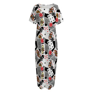 Casino Card And Chip Pattern Print Short Sleeve Long Nightdress