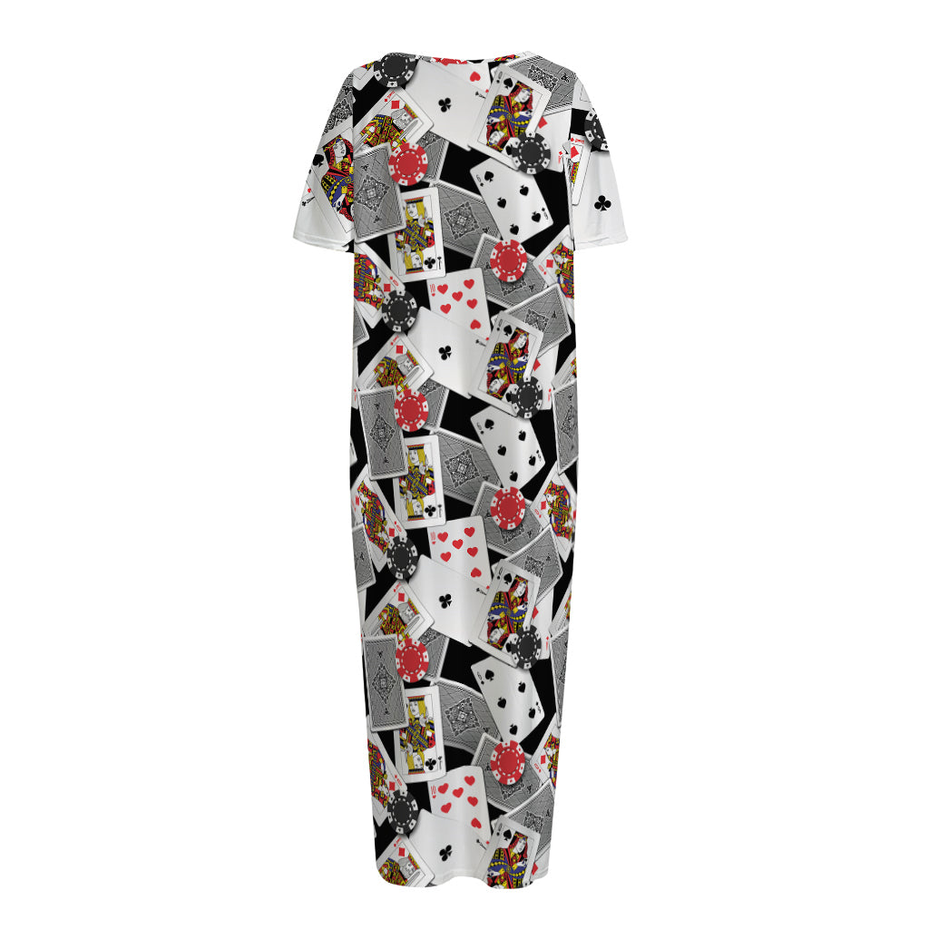 Casino Card And Chip Pattern Print Short Sleeve Long Nightdress