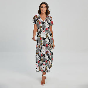 Casino Card And Chip Pattern Print Short Sleeve Maxi Dress