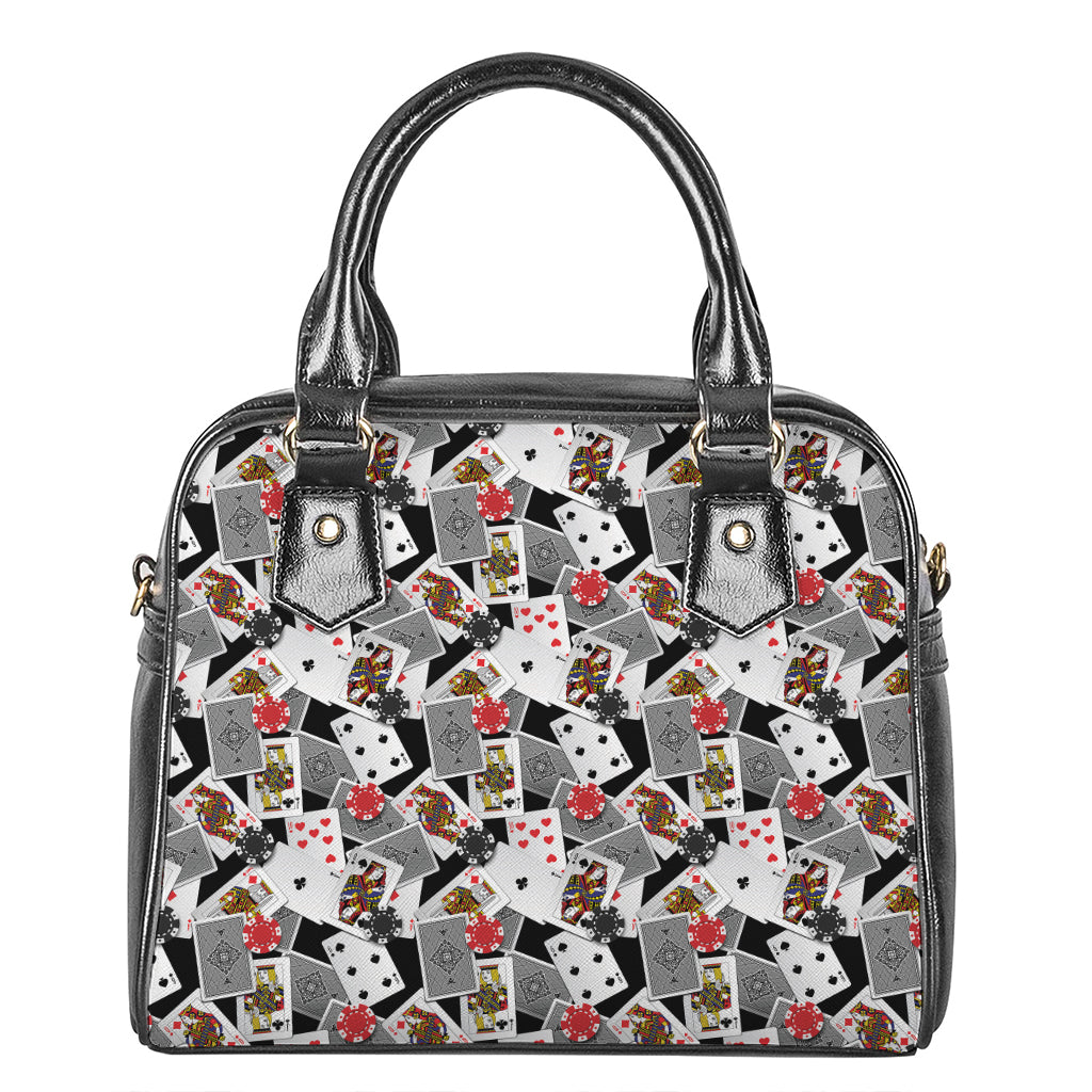 Casino Card And Chip Pattern Print Shoulder Handbag