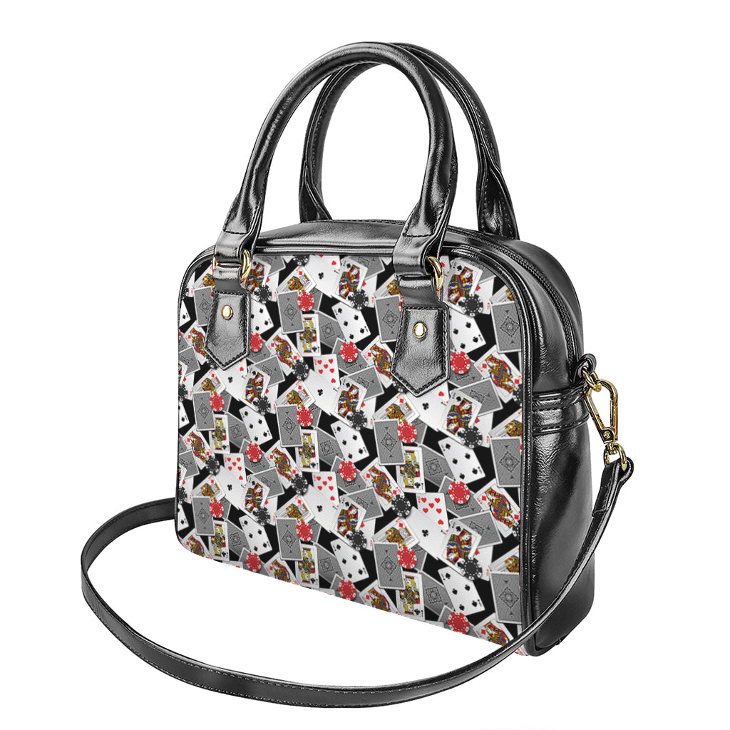 Casino Card And Chip Pattern Print Shoulder Handbag