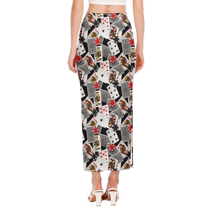 Casino Card And Chip Pattern Print Side Slit Maxi Skirt