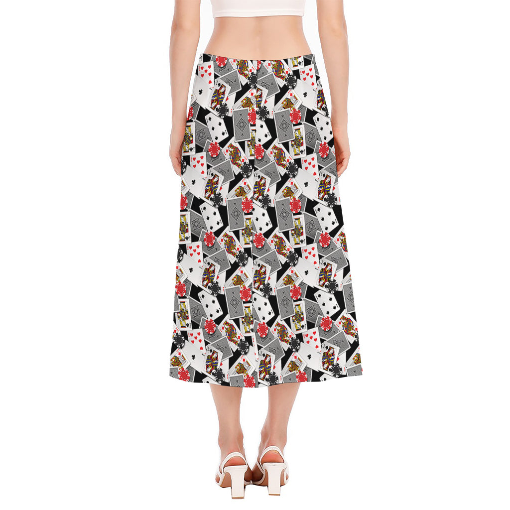 Casino Card And Chip Pattern Print Side Slit Midi Skirt