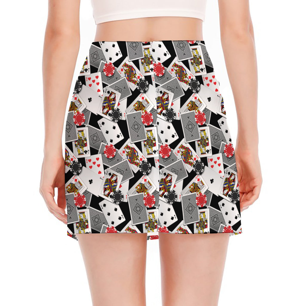 Casino Card And Chip Pattern Print Side Slit Mini Skirt