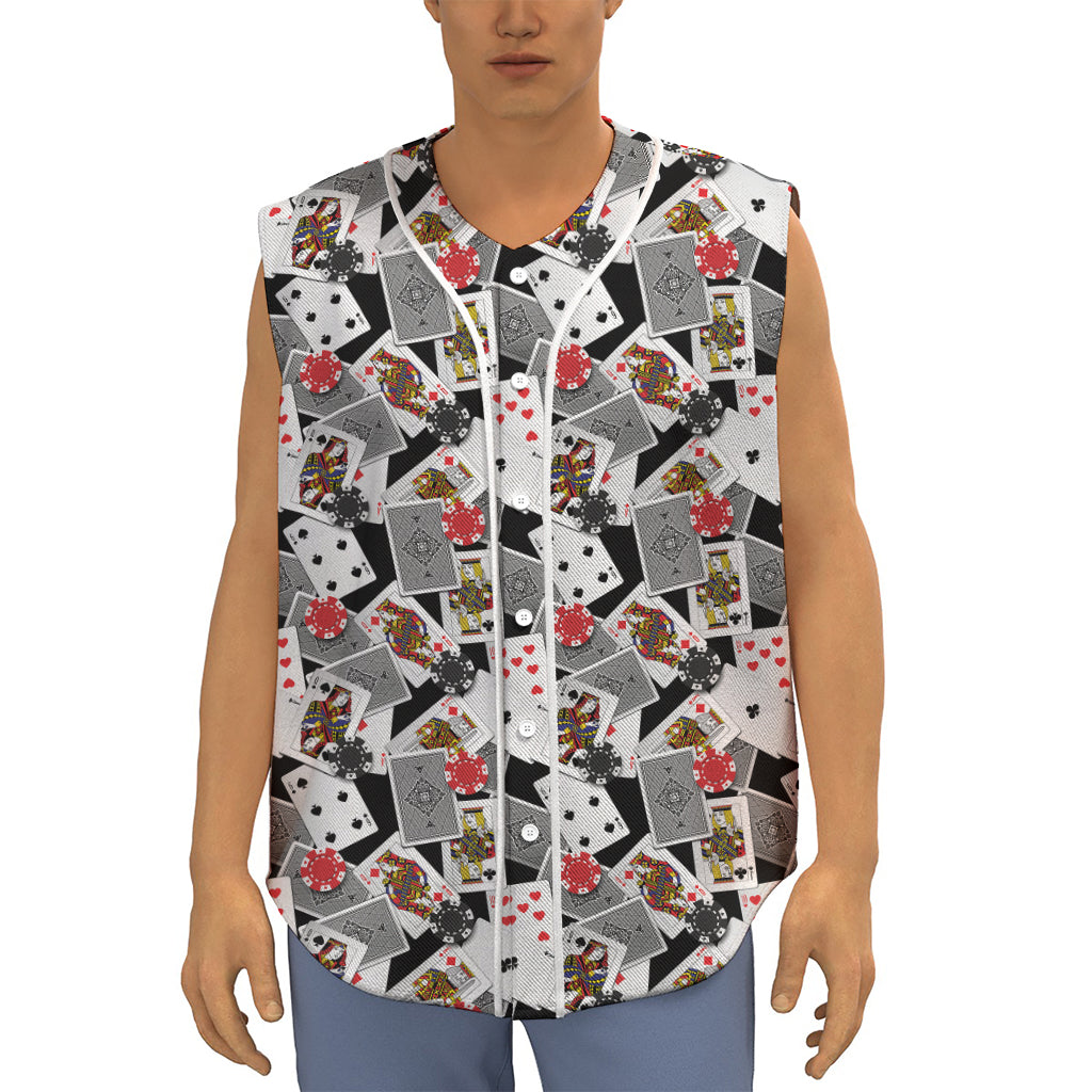 Casino Card And Chip Pattern Print Sleeveless Baseball Jersey