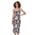 Casino Card And Chip Pattern Print Slim Fit Midi Cami Dress