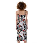 Casino Card And Chip Pattern Print Slim Fit Midi Cami Dress