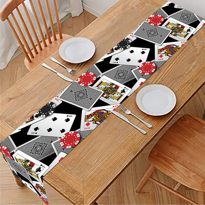Casino Card And Chip Pattern Print Table Runner