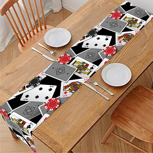 Casino Card And Chip Pattern Print Table Runner