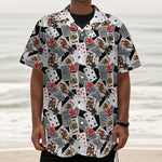 Casino Card And Chip Pattern Print Textured Short Sleeve Shirt