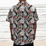 Casino Card And Chip Pattern Print Textured Short Sleeve Shirt