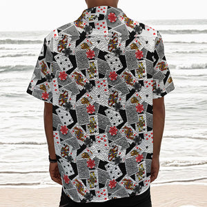 Casino Card And Chip Pattern Print Textured Short Sleeve Shirt