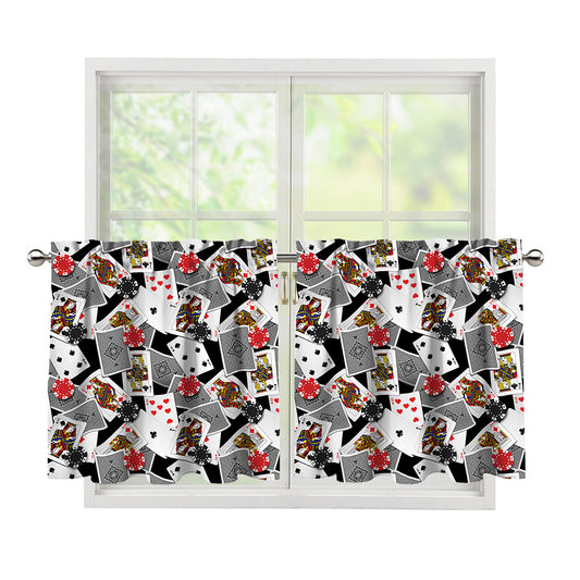 Casino Card And Chip Pattern Print Tier Curtains