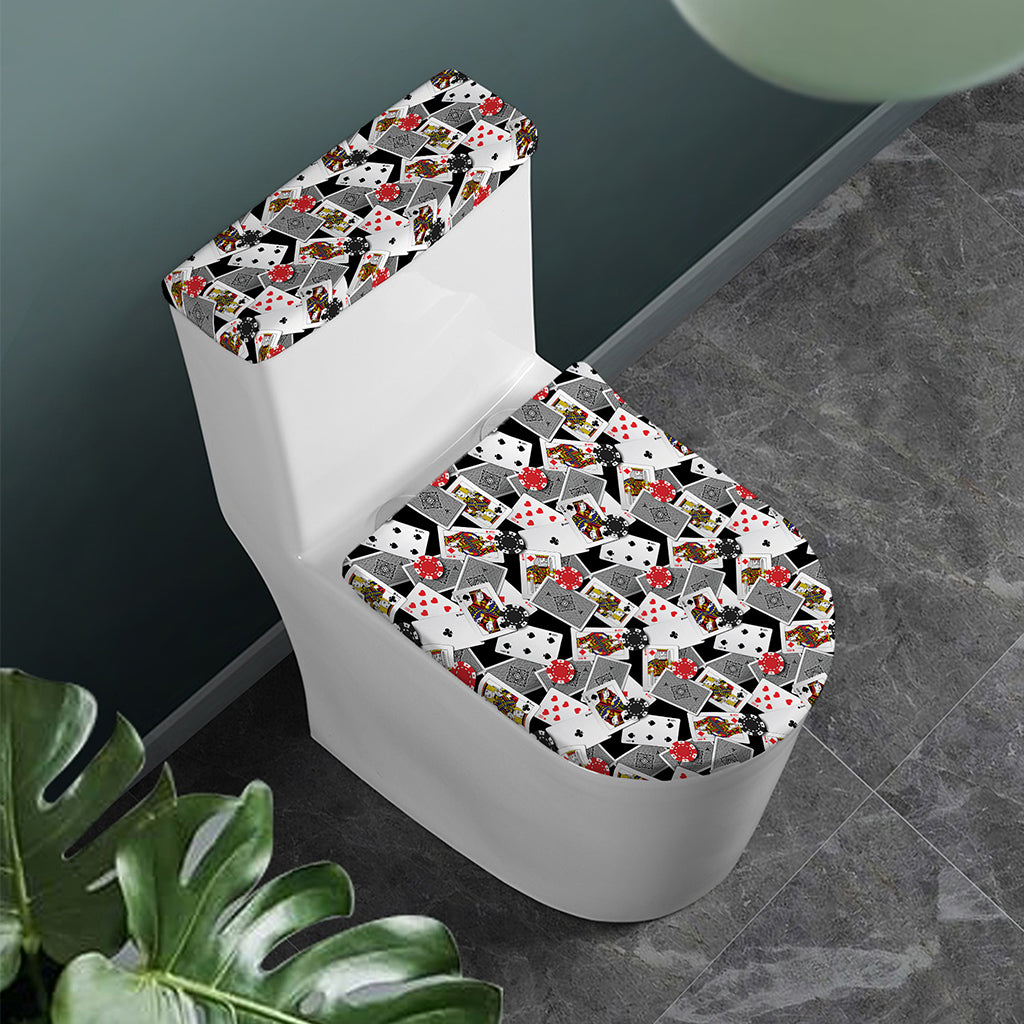 Casino Card And Chip Pattern Print Toilet Lid And Tank Cover Set