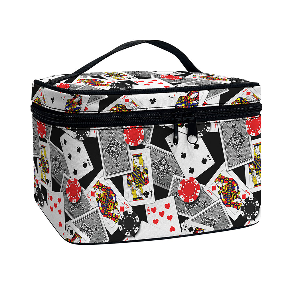 Casino Card And Chip Pattern Print Travel Makeup Bag