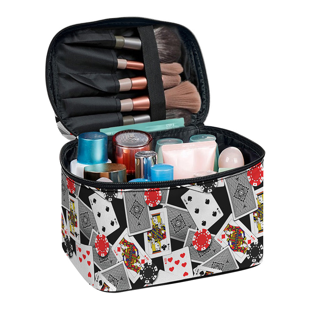 Casino Card And Chip Pattern Print Travel Makeup Bag