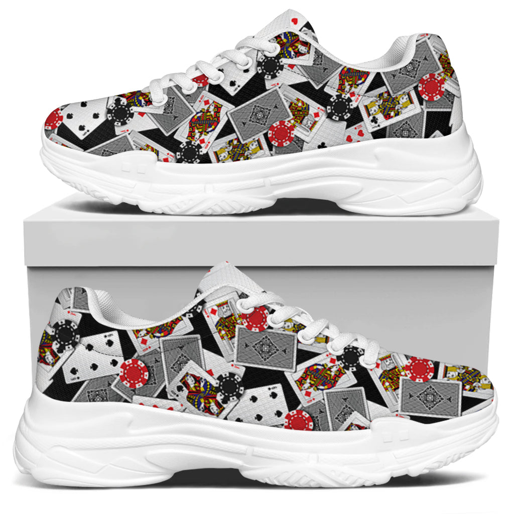 Casino Card And Chip Pattern Print White Chunky Shoes