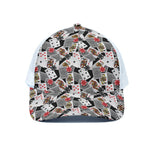 Casino Card And Chip Pattern Print White Mesh Trucker Cap