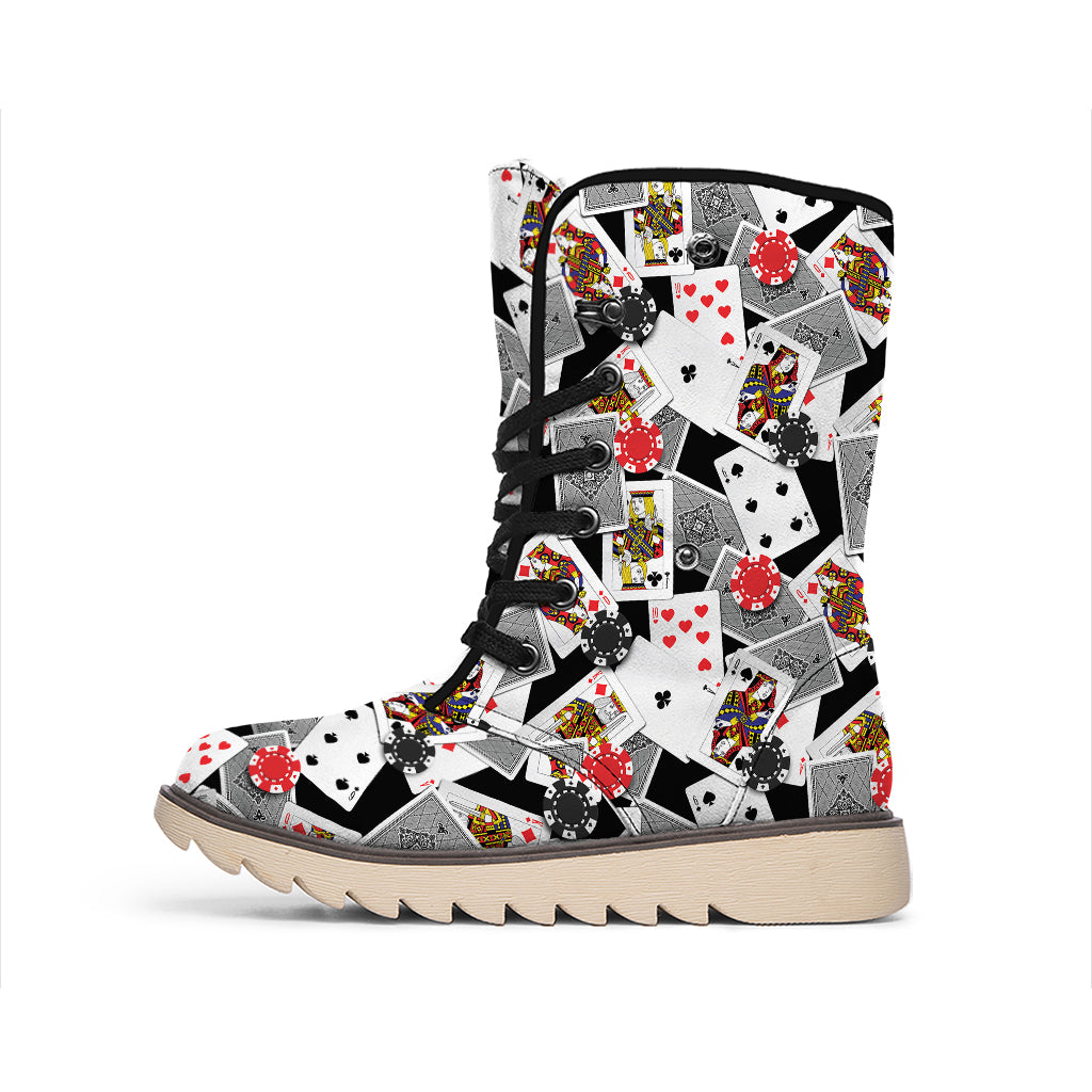 Casino Card And Chip Pattern Print Winter Boots