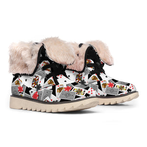 Casino Card And Chip Pattern Print Winter Boots