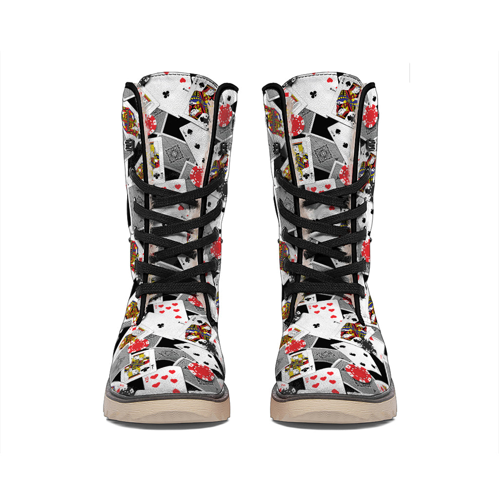 Casino Card And Chip Pattern Print Winter Boots