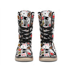 Casino Card And Chip Pattern Print Winter Boots