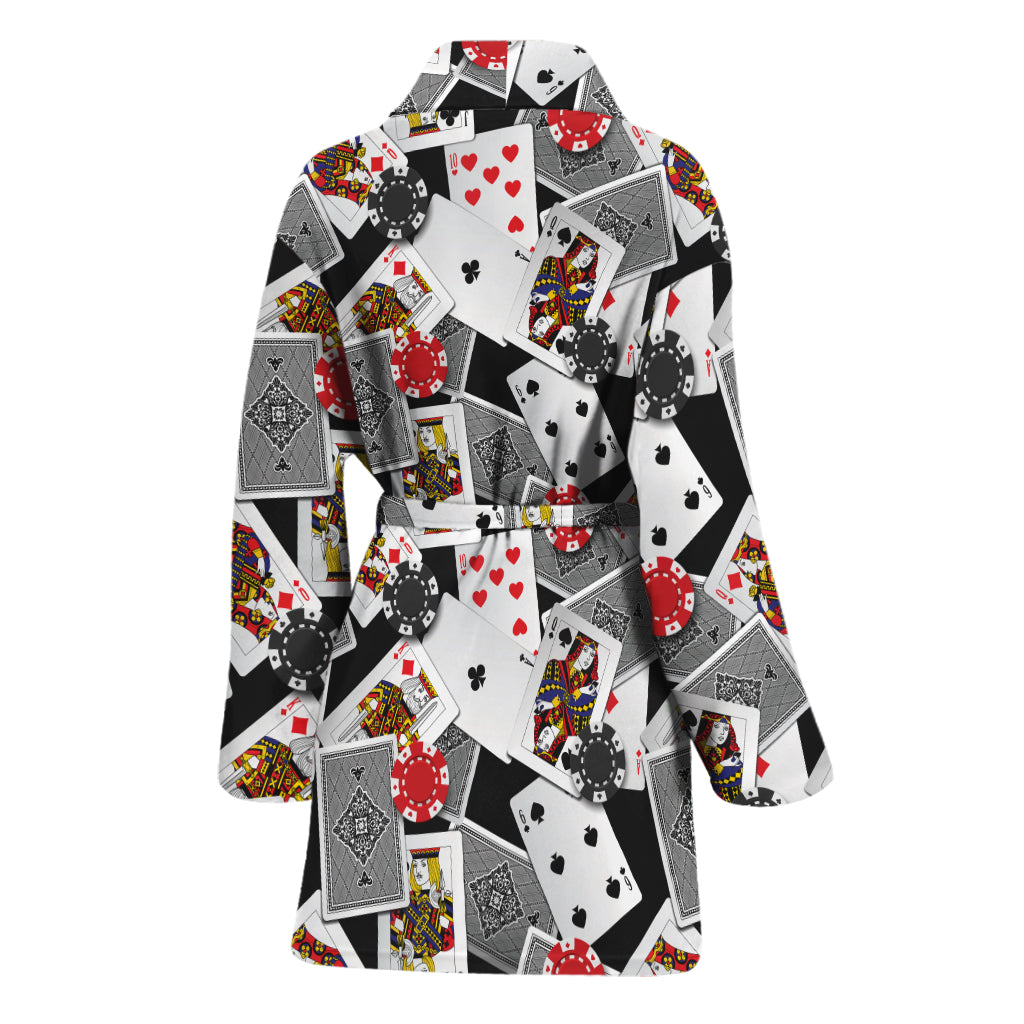 Casino Card And Chip Pattern Print Women's Bathrobe