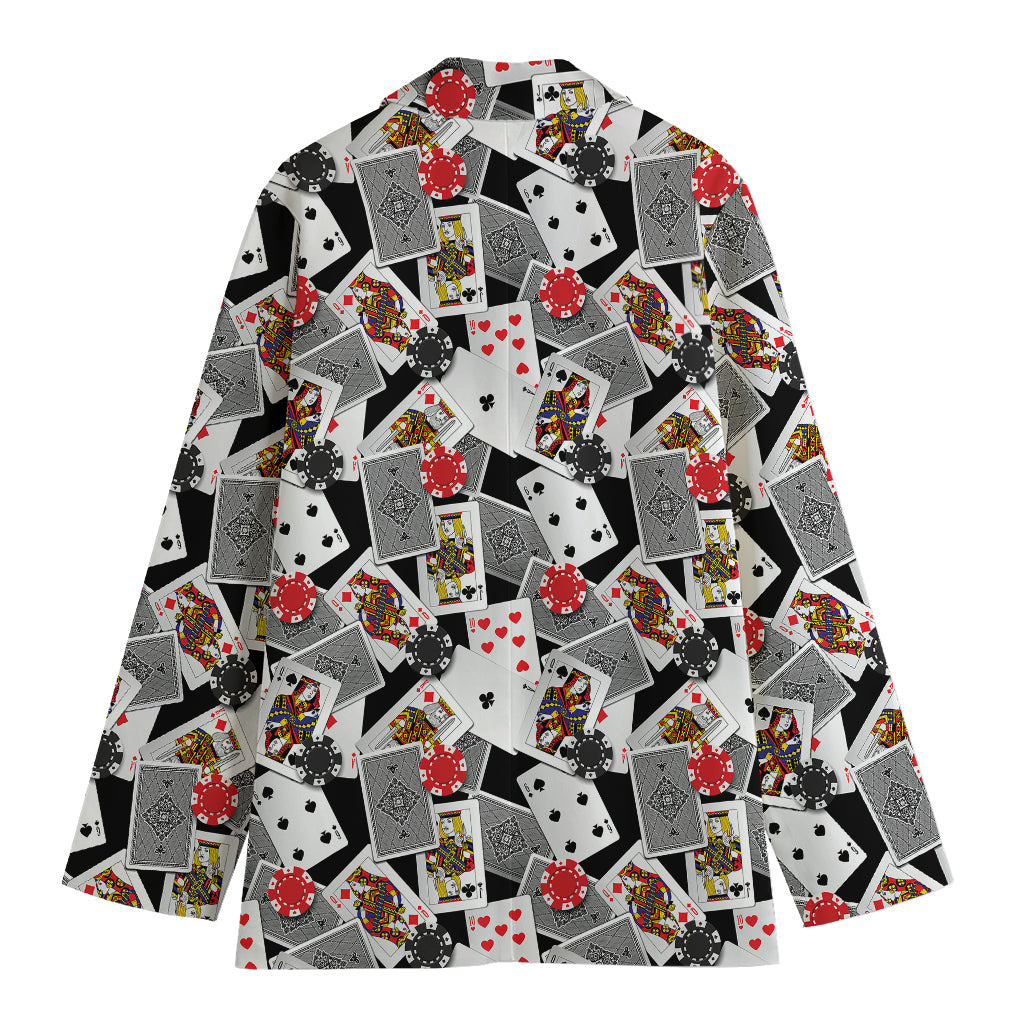 Casino Card And Chip Pattern Print Women's Blazer