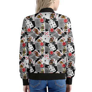 Casino Card And Chip Pattern Print Women's Bomber Jacket