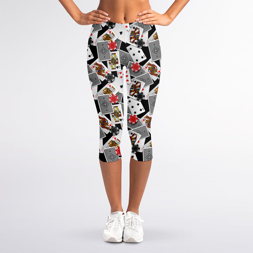 Casino Card And Chip Pattern Print Women's Capri Leggings