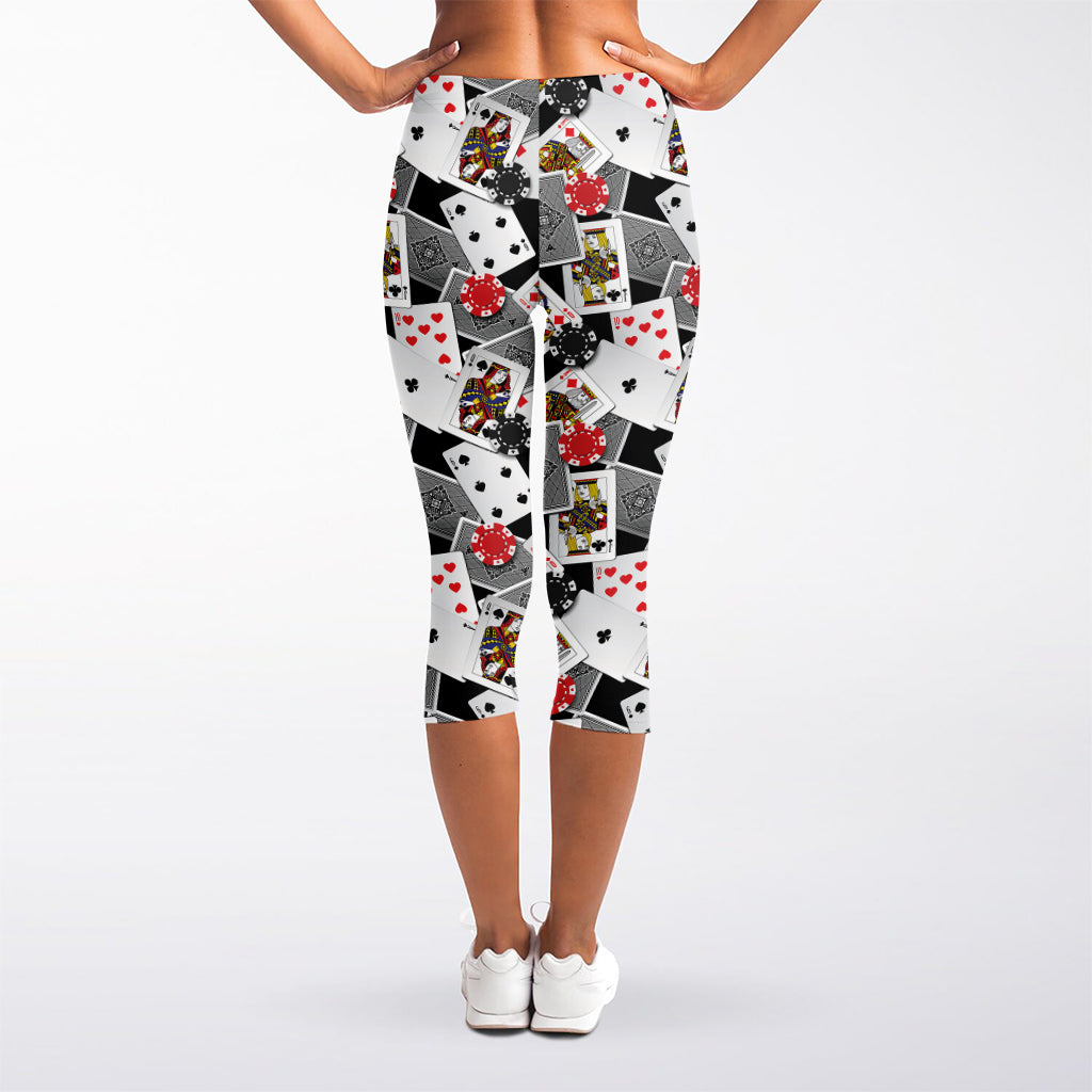 Casino Card And Chip Pattern Print Women's Capri Leggings