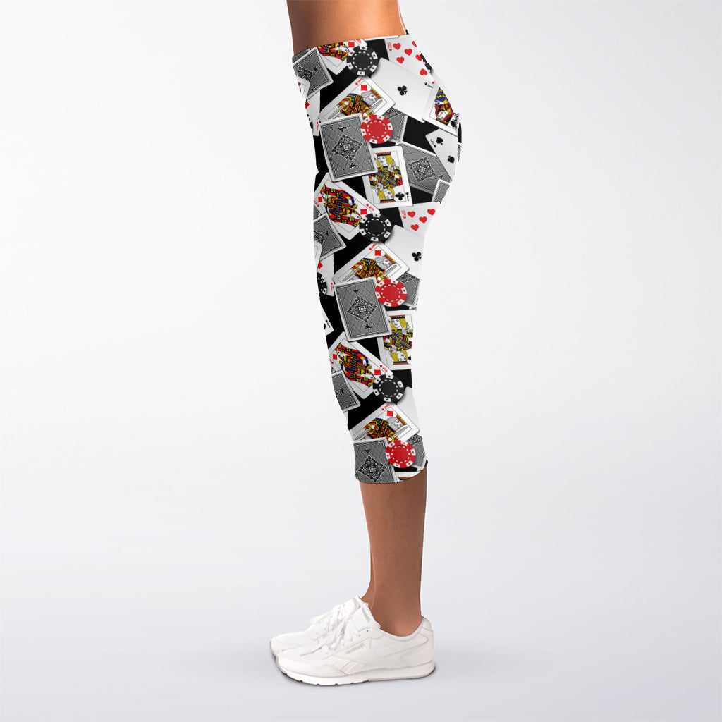 Casino Card And Chip Pattern Print Women's Capri Leggings