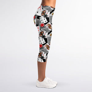 Casino Card And Chip Pattern Print Women's Capri Leggings