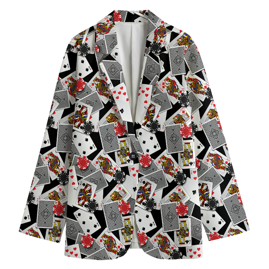 Casino Card And Chip Pattern Print Women's Cotton Blazer