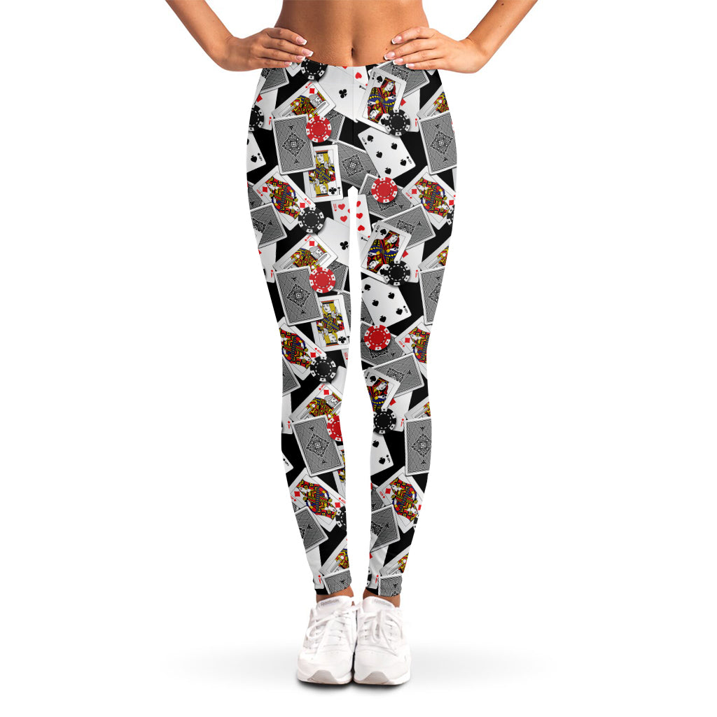 Casino Card And Chip Pattern Print Women's Leggings