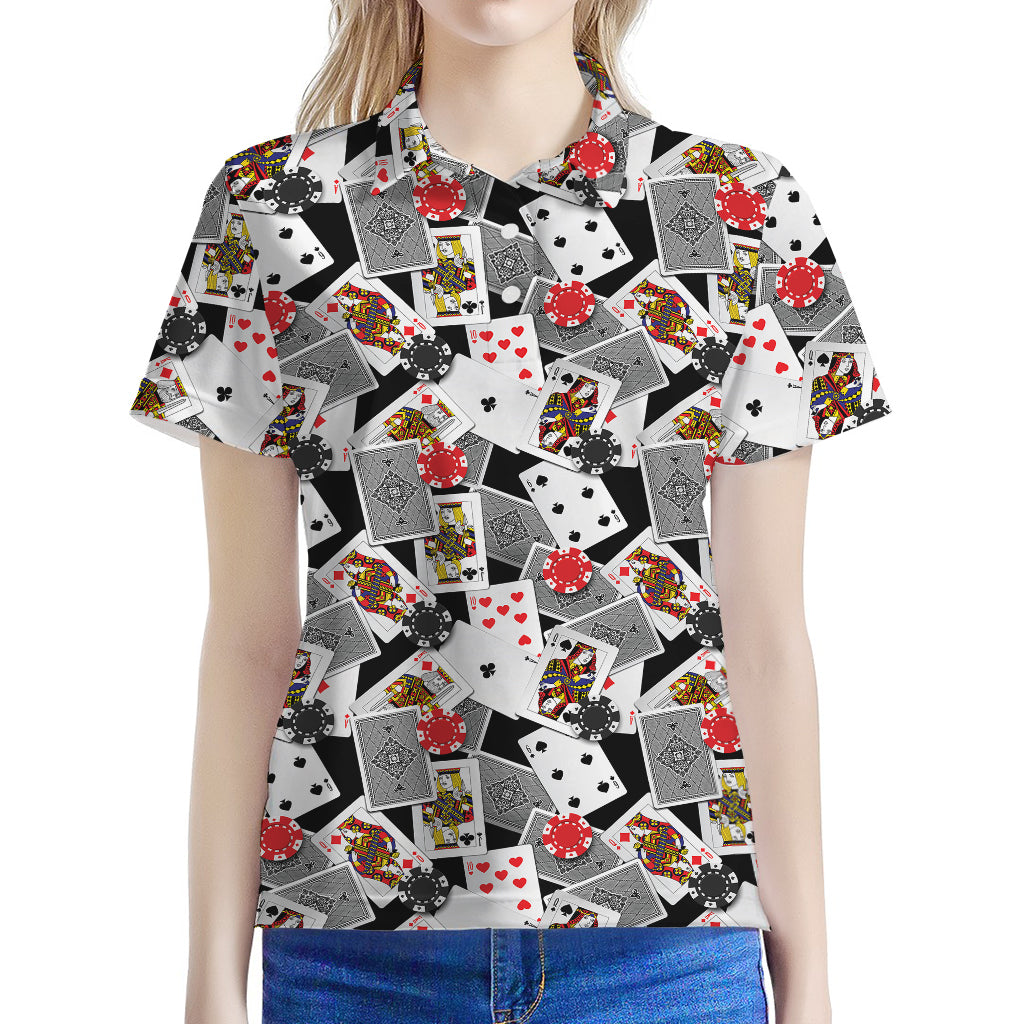 Casino Card And Chip Pattern Print Women's Polo Shirt