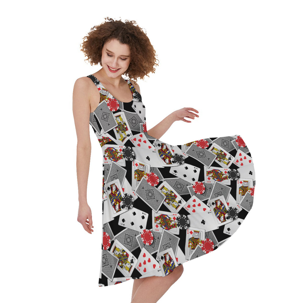Casino Card And Chip Pattern Print Sleeveless Knee Length Dress Casino Card And Chip Pattern Print Sleeveless Knee Length Dress