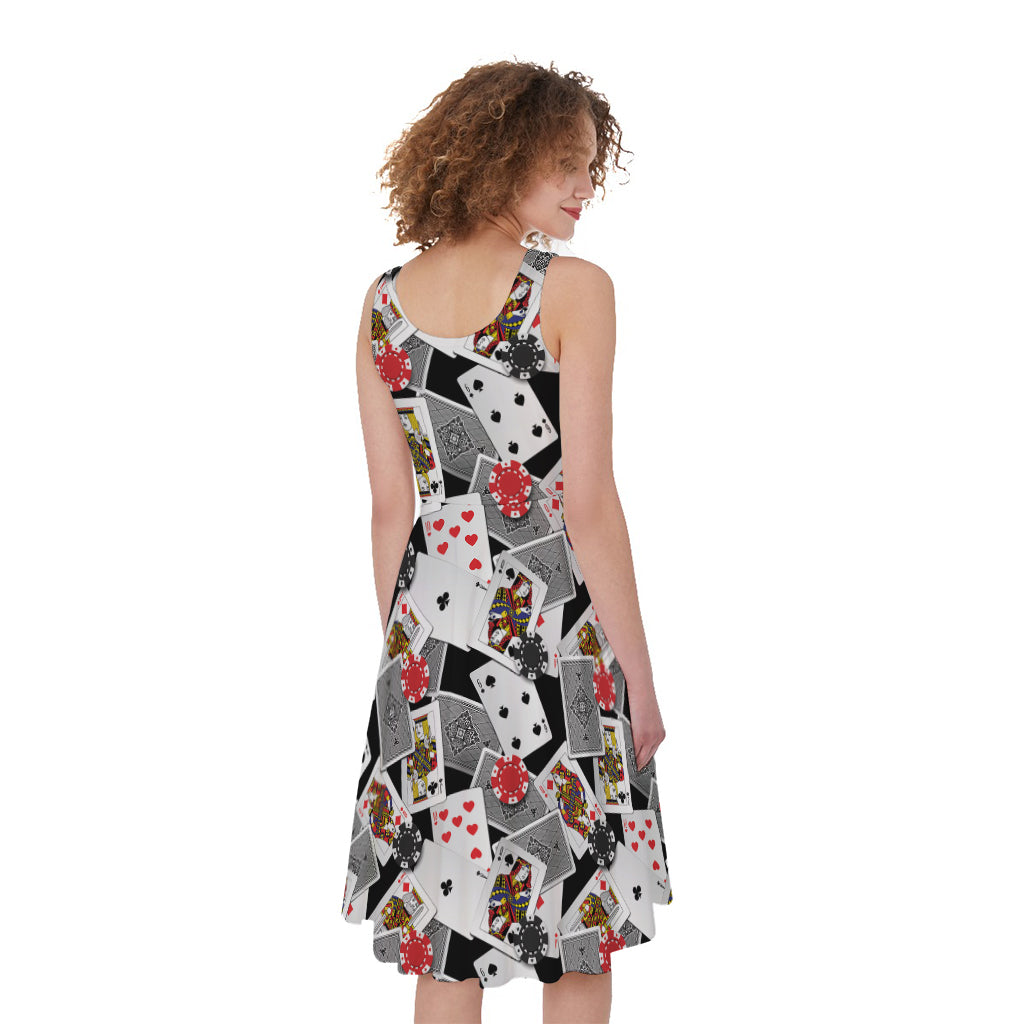 Casino Card And Chip Pattern Print Women's Sleeveless Dress