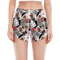 Casino Card And Chip Pattern Print Women's Split Running Shorts