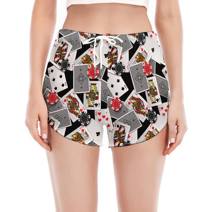 Casino Card And Chip Pattern Print Women's Split Running Shorts