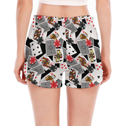Casino Card And Chip Pattern Print Women's Split Running Shorts