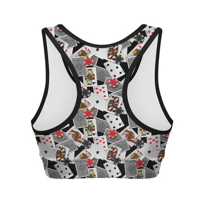 Casino Card And Chip Pattern Print Women's Sports Bra