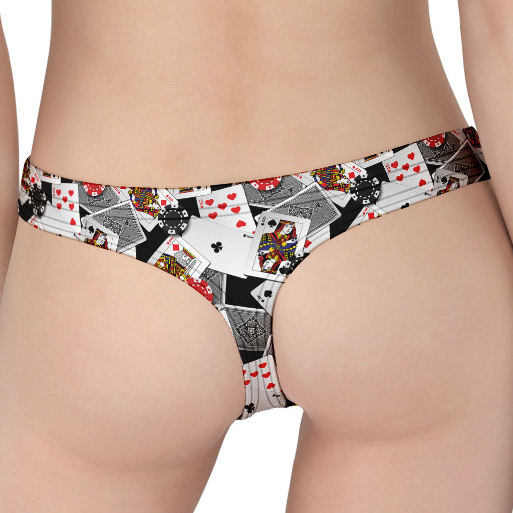 Casino Card And Chip Pattern Print Women's Thong