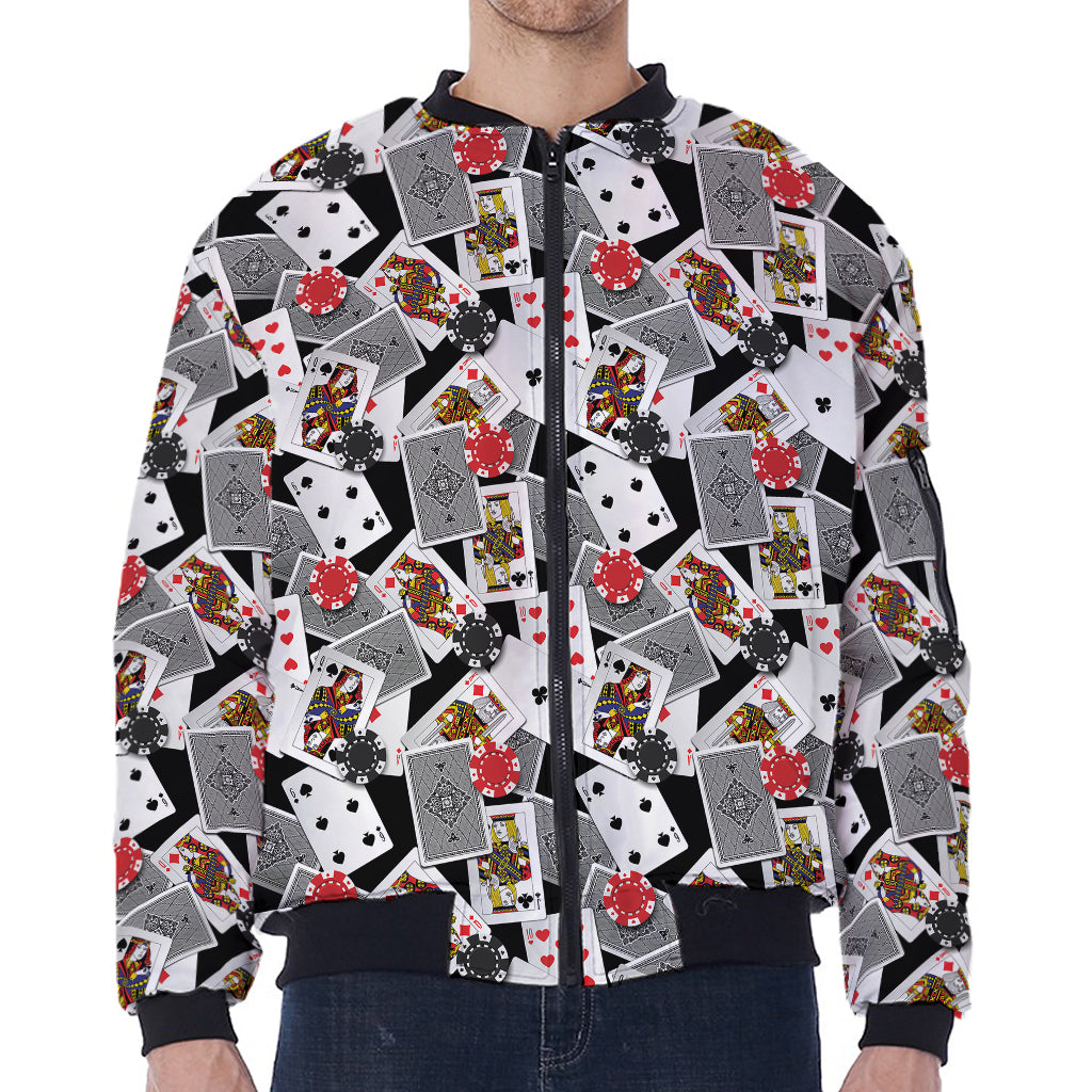 Casino Card And Chip Pattern Print Zip Sleeve Bomber Jacket