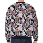 Casino Card And Chip Pattern Print Zip Sleeve Bomber Jacket