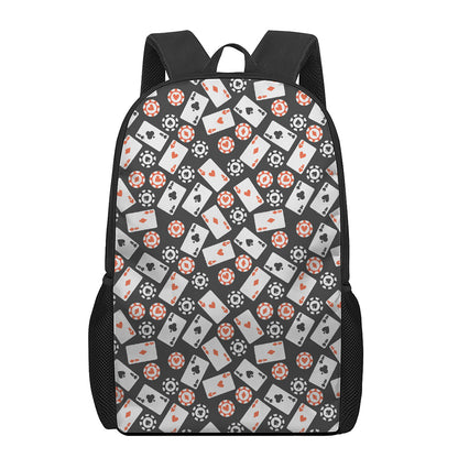 Casino Chip And Card Pattern Print 17 Inch Backpack